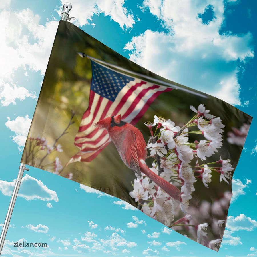 Red Cardinal and American Flag Rustic Patriotic Decor for Home or Garden