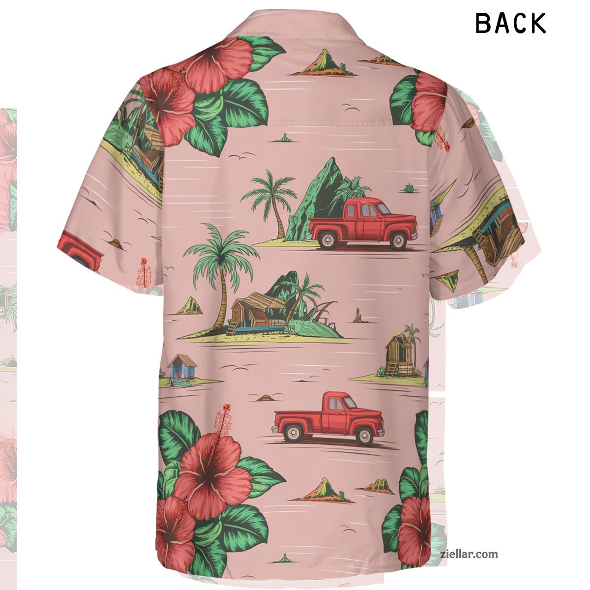 Red Hibiscus Retro Beach Scene Hawaiian Shirts for Men Women Vacation Gifts – Ideal for Poolside or Resort Days