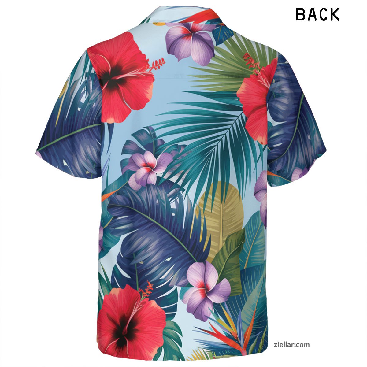 Red Hibiscus Blue Palm Hawaiian Shirt Tee, Tropical Aloha Beachwear Gift