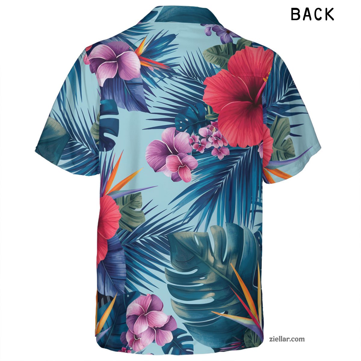 Red Hibiscus & Blue Leaves Hawaiian Shirt and Tee, Summer Outfit Adults