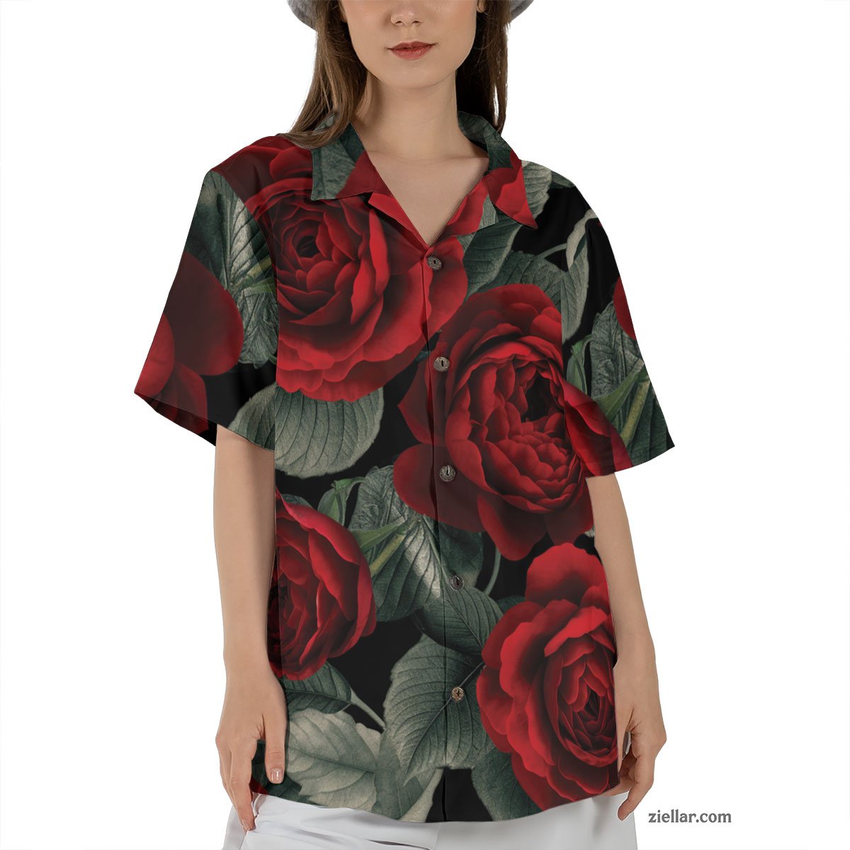 Red Rose Floral Hawaiian Shirt and Tee, Summer Beach Gift for Women Men