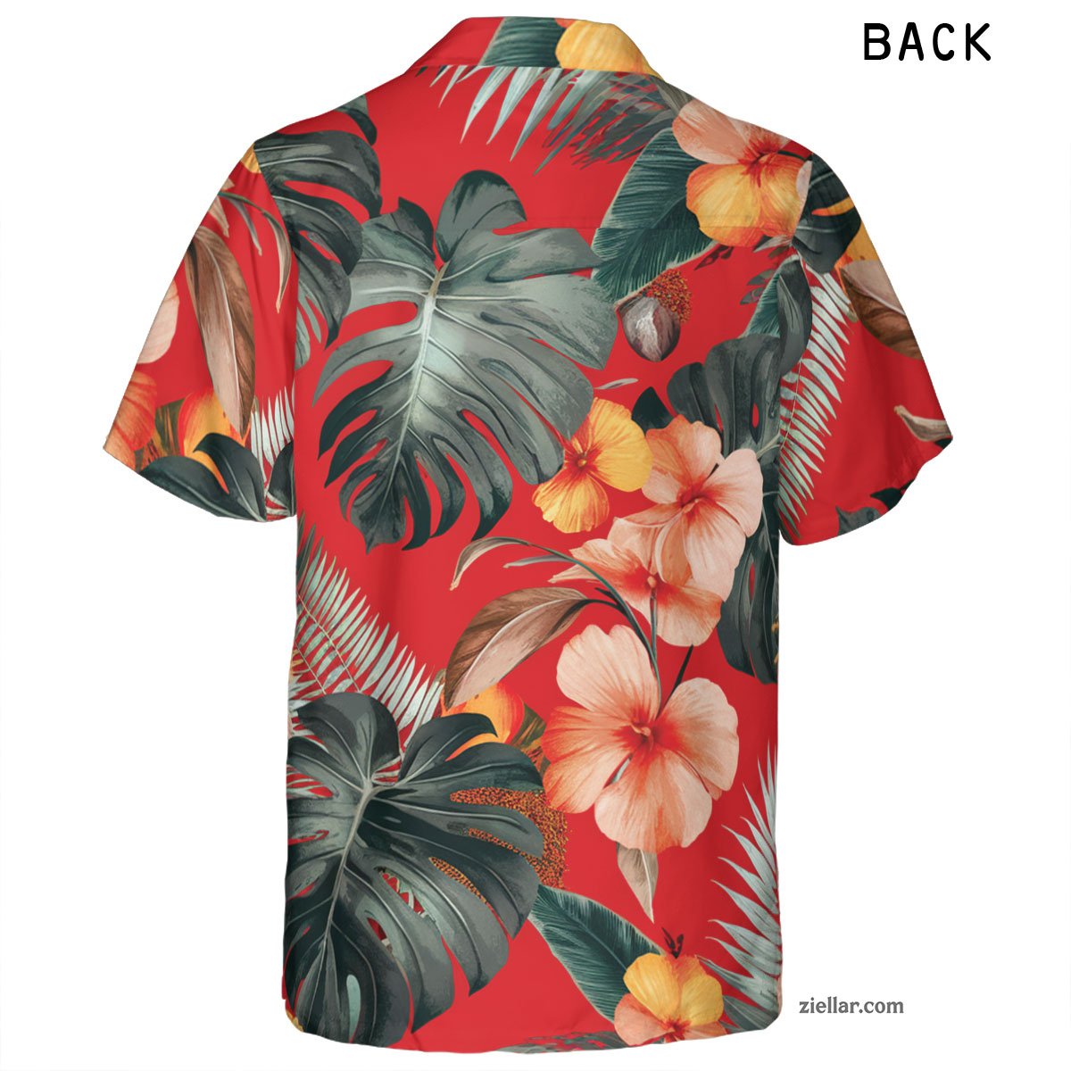 Red Tropical Leaf & Flower Hawaiian Shirt Tee, Summer Aloha Outfit Gift