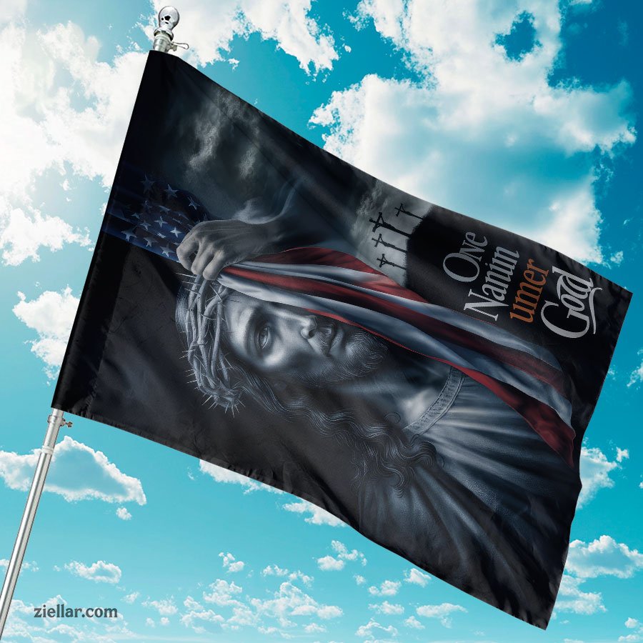 Religious Patriotic Garden Flag, One Nation Under God with Cross for Home Decor