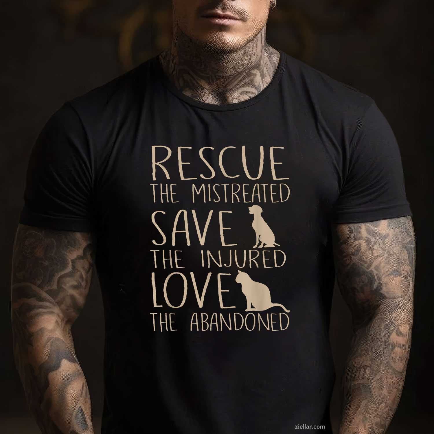 Rescue Save Love - Cute Animal T-Shirt, Rescue Dog Cat Lovers Vintage Graphic Tee For Adults