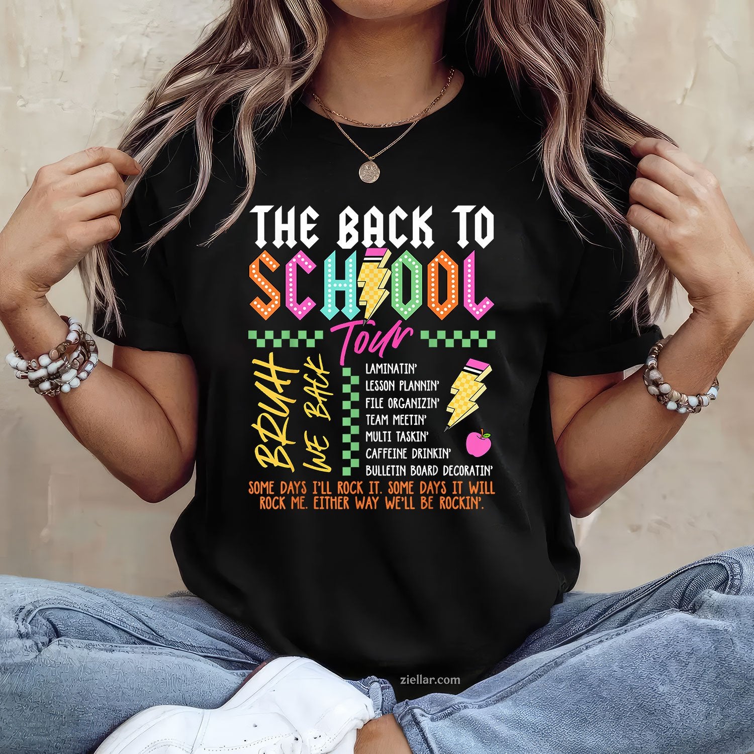 Retro ABCD Tour Tee and T-Shirt, Lightning Bolt Back to School Teacher T-Shirt for Adults
