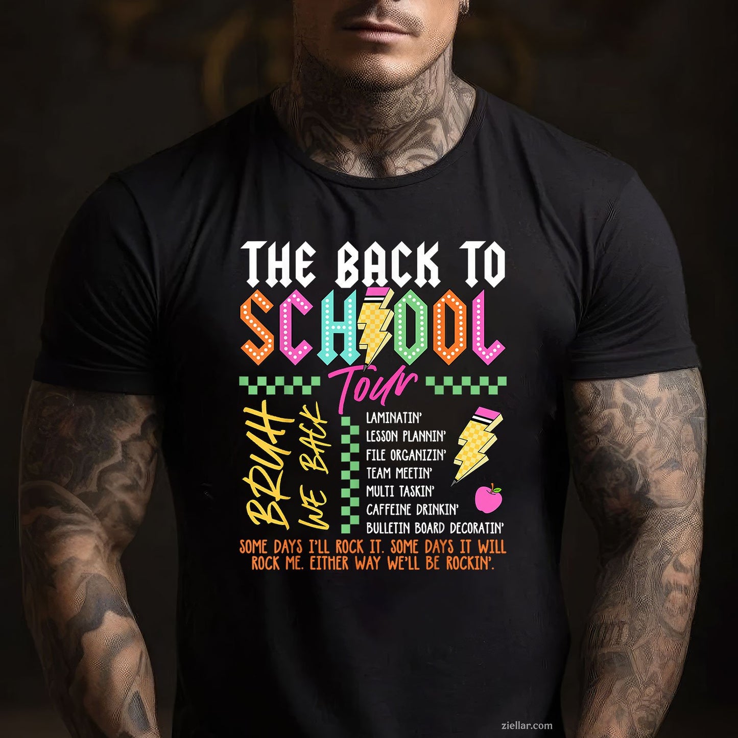Retro ABCD Tour Tee and T-Shirt, Lightning Bolt Back to School Teacher T-Shirt for Adults
