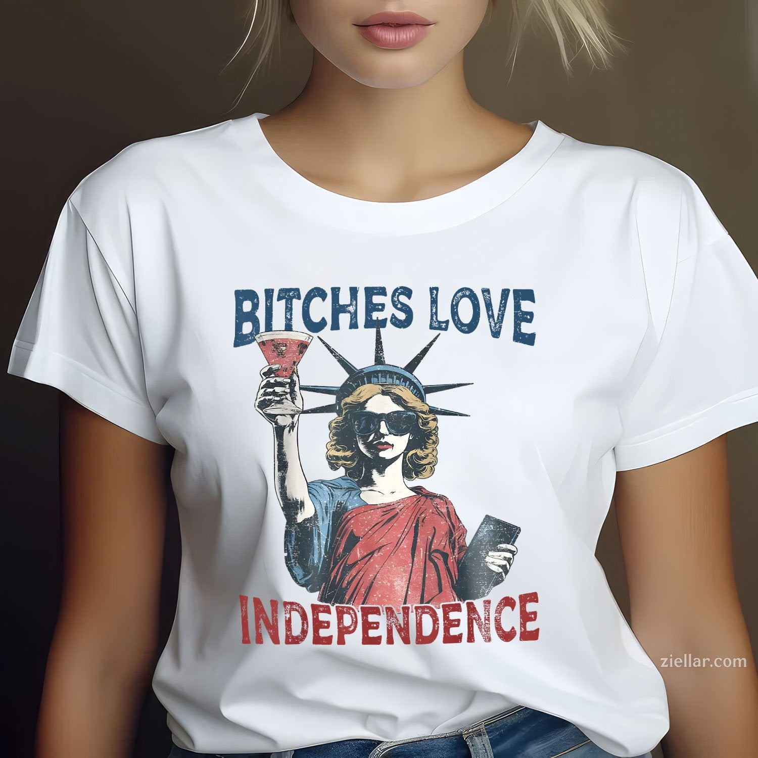Retro Bitches Love Independence Funny 4th Of July TShirt Tee