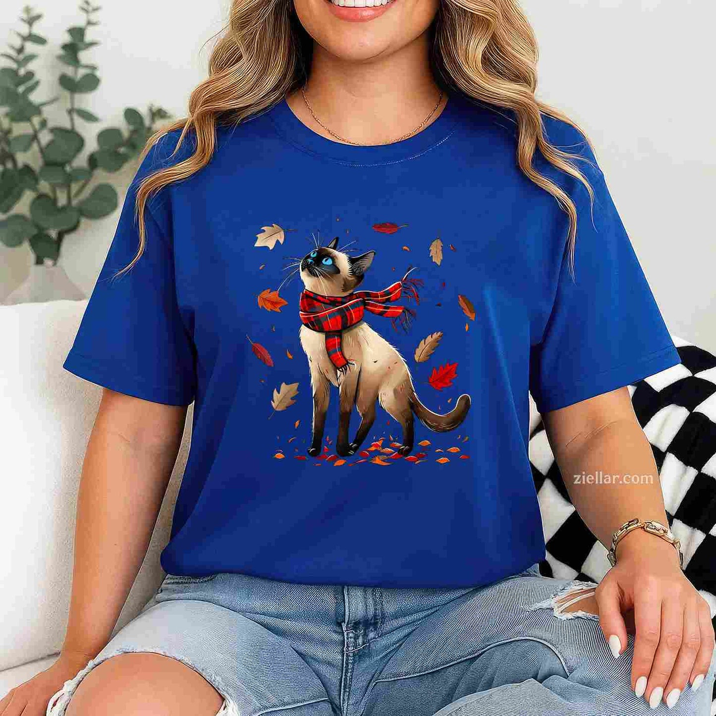 Retro Fall Leaf Siamese Cat Autumn Season Thanksgiving (kid) T-Shirt and Tee for Adults Men Women Unisex