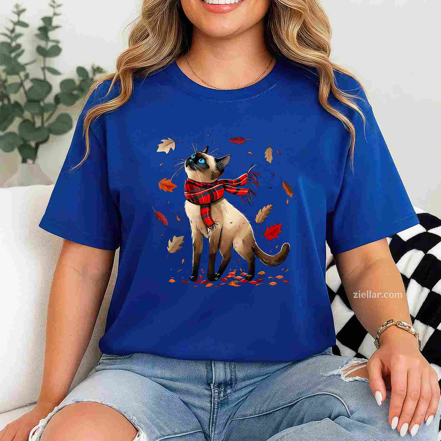 Retro Fall Leaf Siamese Cat Autumn Season Thanksgiving (kid) T-Shirt and Tee for Adults Men Women Unisex