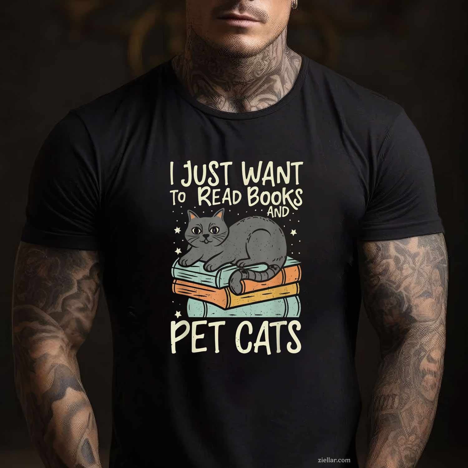 Retro I Just Want To Read Books And Pet Cats T-Shirt, Vintage Graphic Tee For Cat Men Women