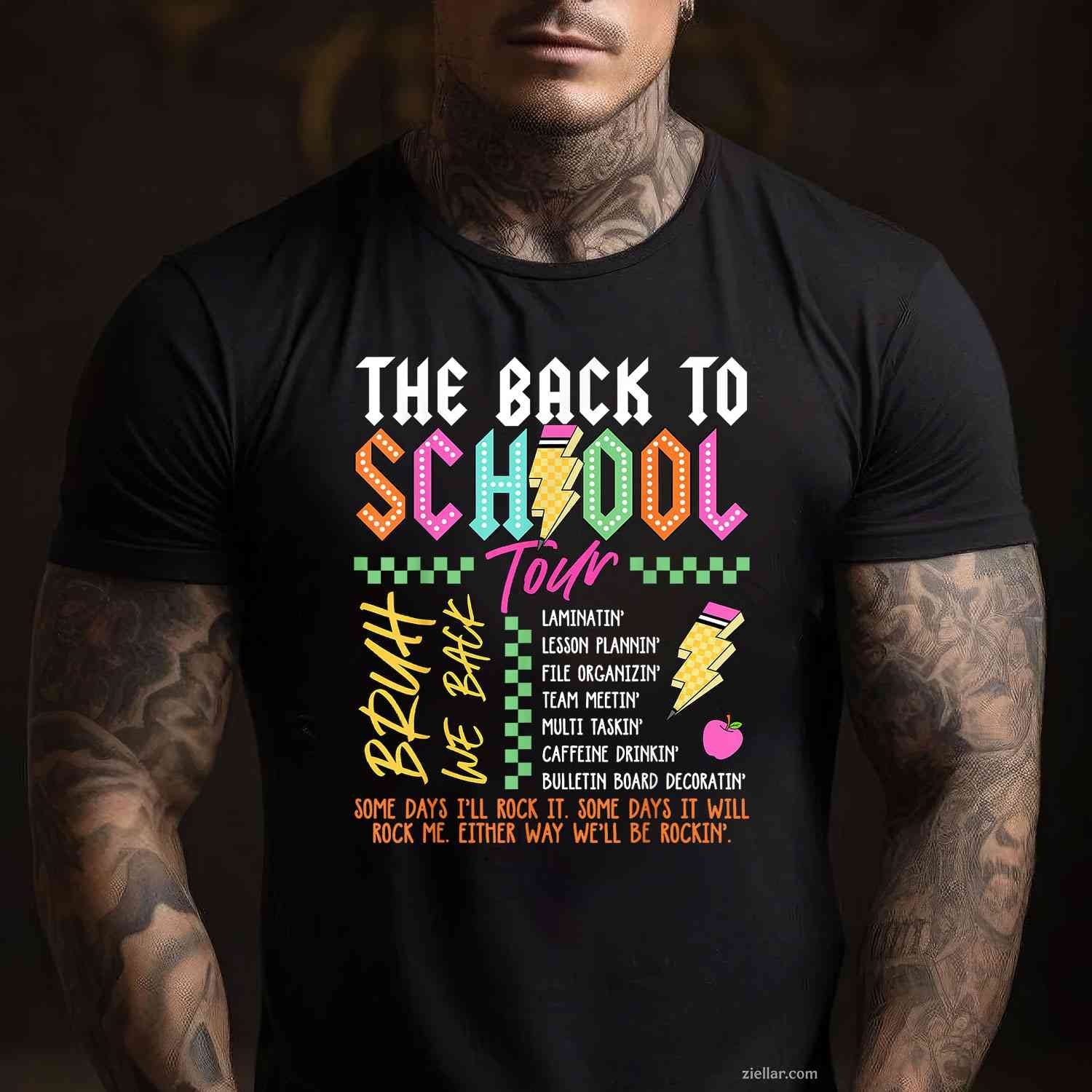 Retro Lightning Bolt ABCD Back To School Tour Teacher T-Shirt Tee for Men Women