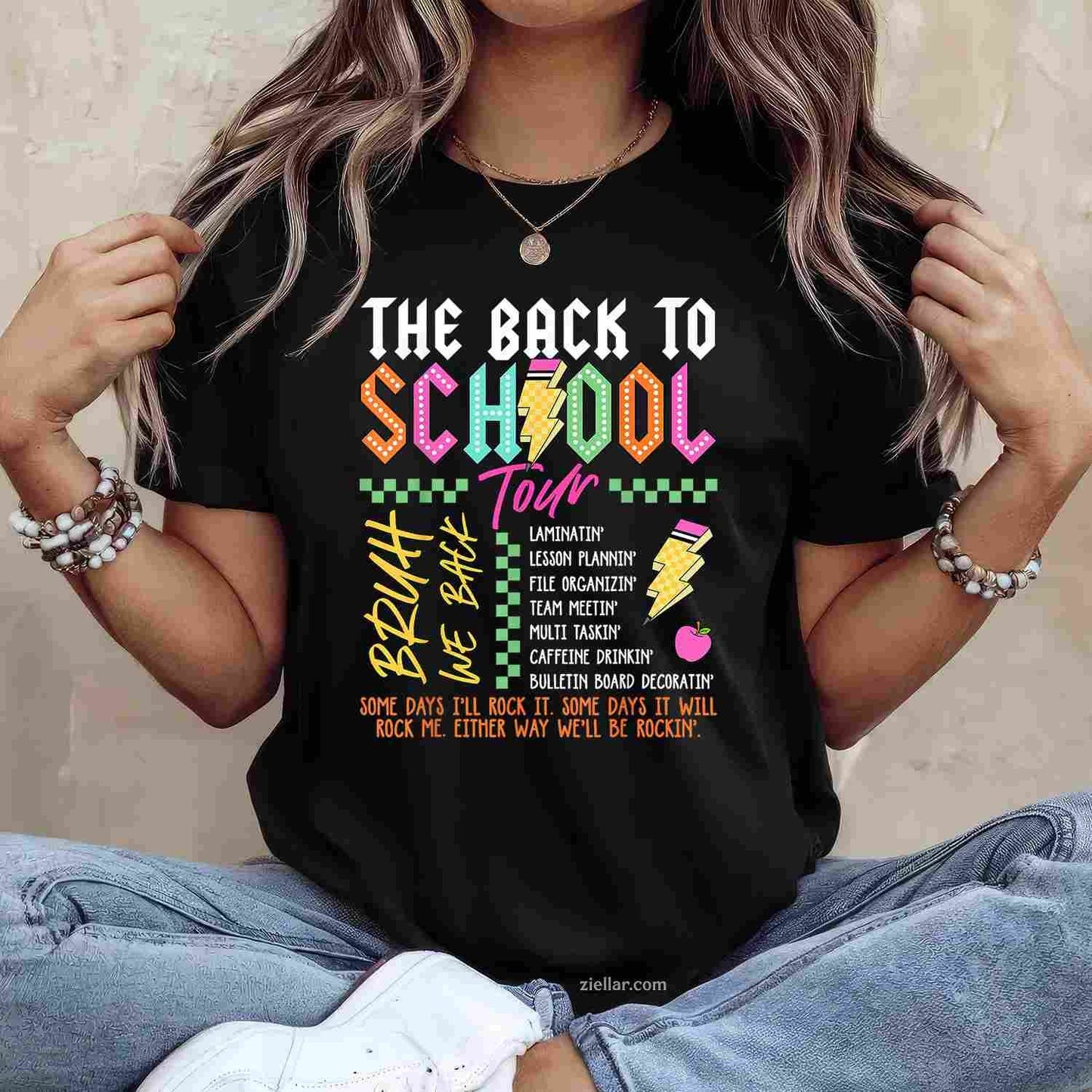Retro Lightning Bolt ABCD Back To School Tour Teacher T-Shirt Tee for Men Women