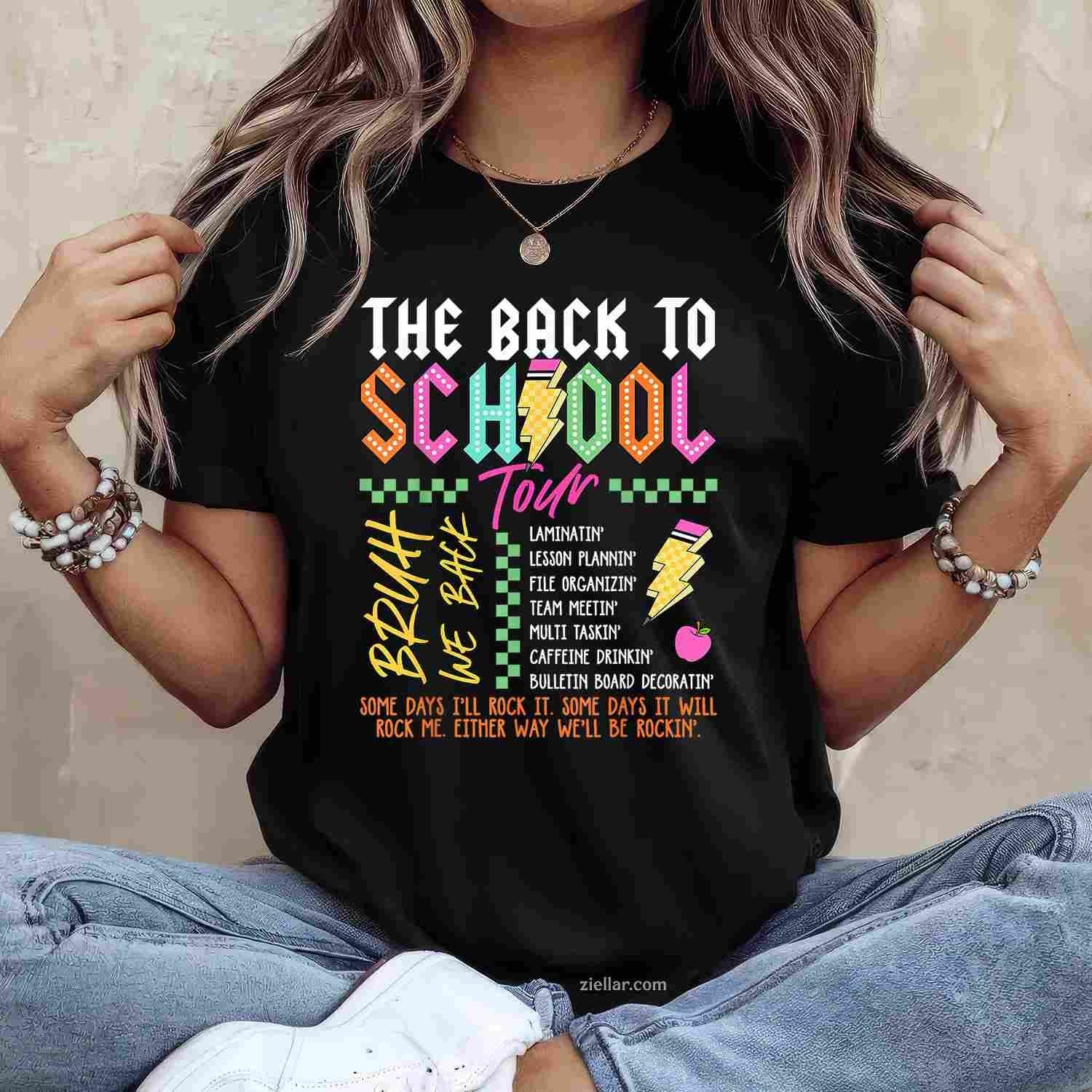 Retro Lightning Bolt ABCD Back To School Tour Teacher T-Shirt Tee for Men Women