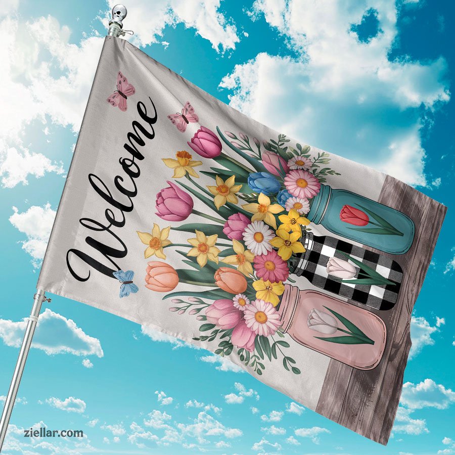 Rustic Floral Mason Jar Garden Flag 12x18 Inch, Double Sided Outdoor Yard Flag