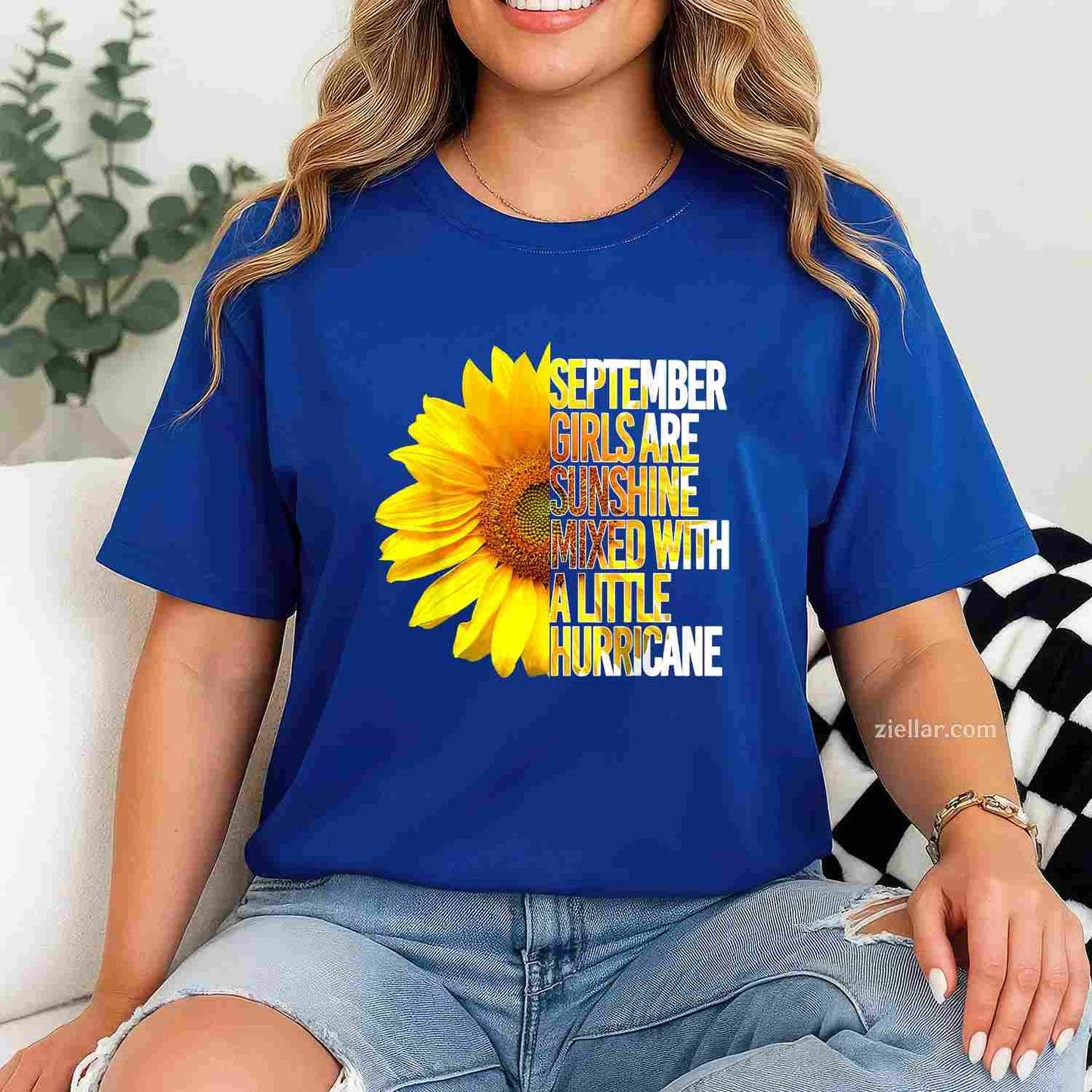 SEPTEMBER GIRLS ARE SUNSHINE MIXED HURRICANE Sunflower T-Shirt Tee for Men Women Adults Unisex