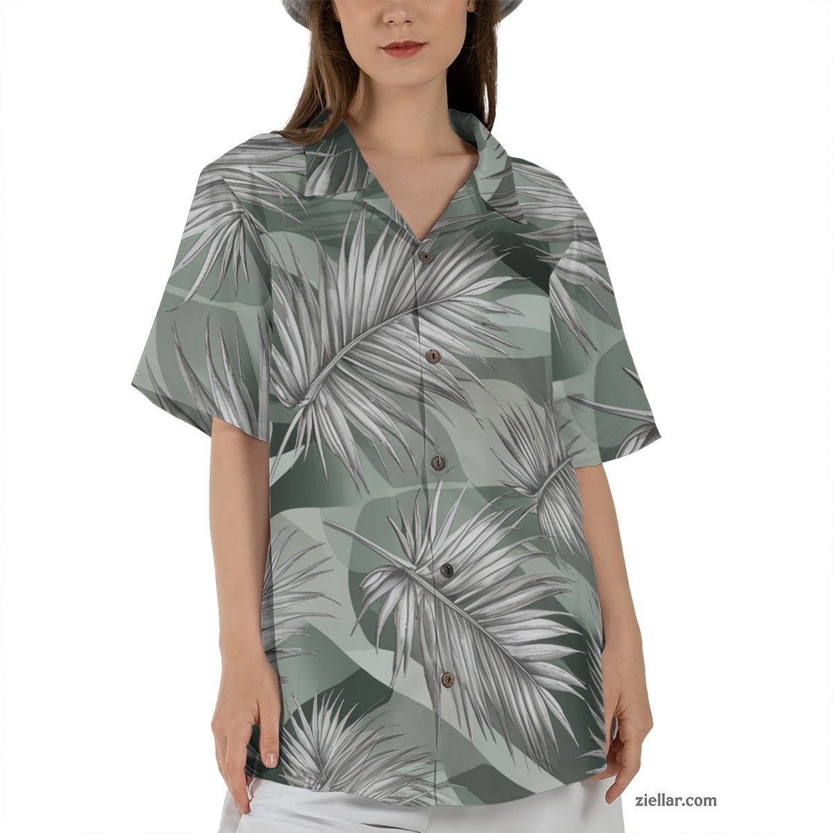 Sage Green Palm Tree Hawaiian Shirt Tee, Vacation Aloha Party Outfit