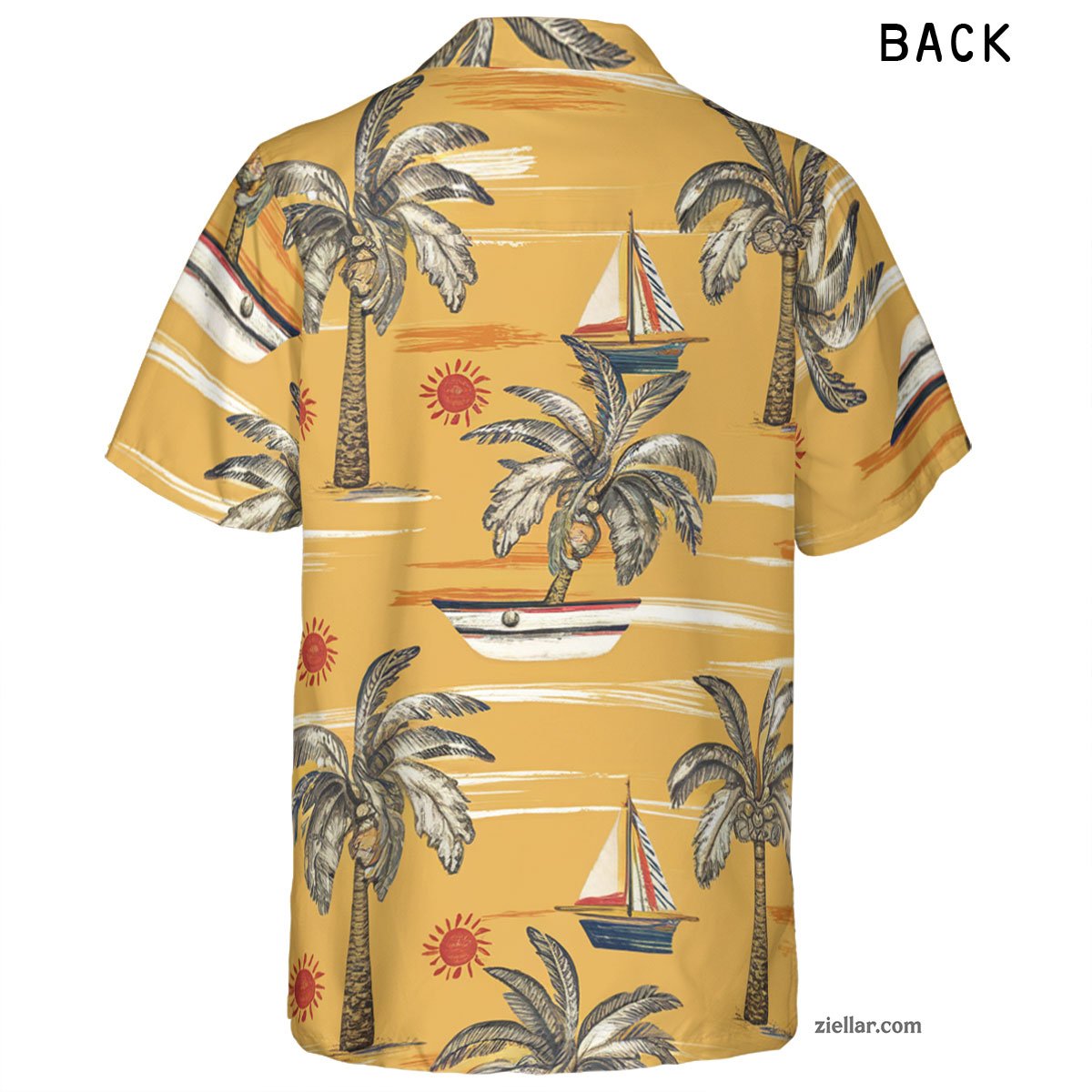 Sailboat and Palm Tree Hawaiian Shirt and Tee, Aloha Beach Shirt Adults