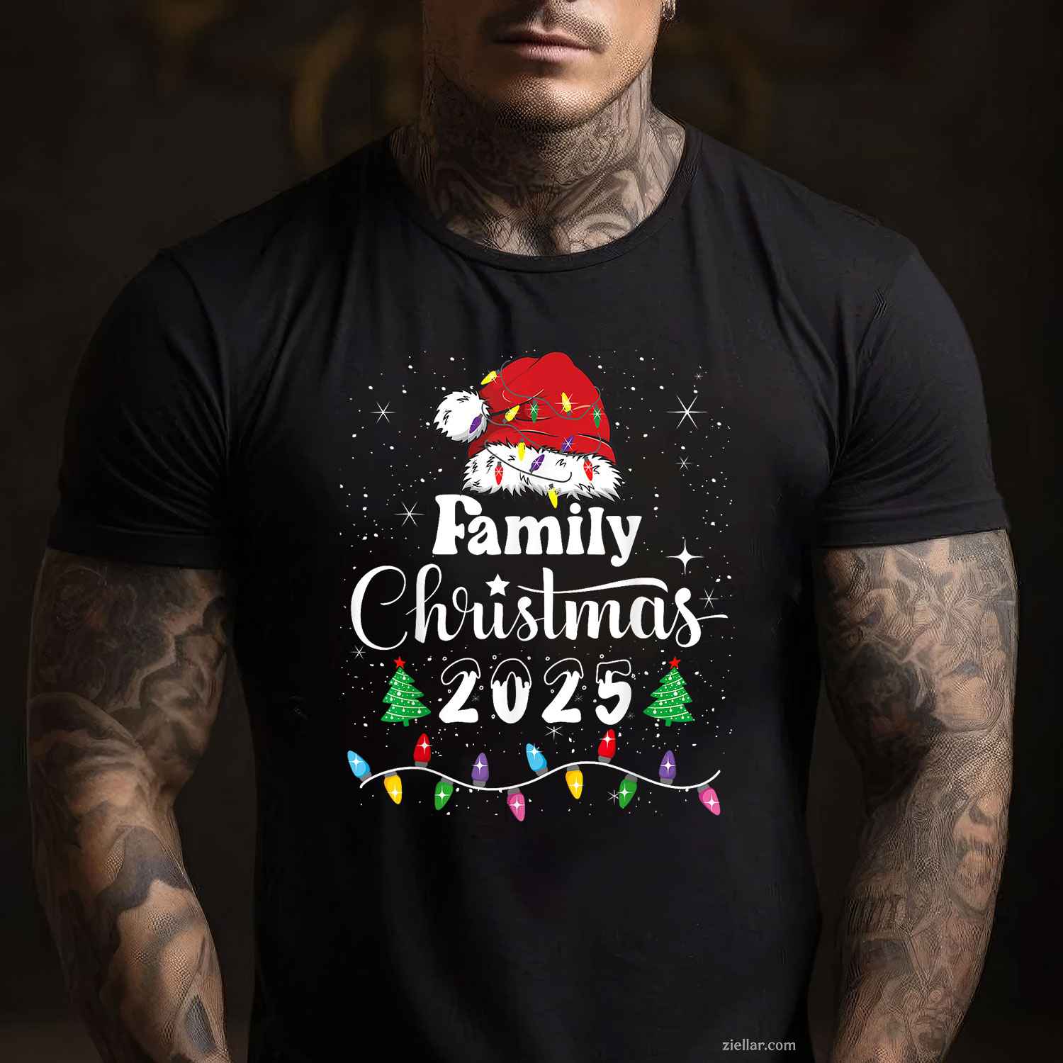 Santa Bigfoot Christmas Tree Xmas Lights Funny Sasquatch T-Shirt, A Bigfoot Sasquatch Christmas Tee For Adults