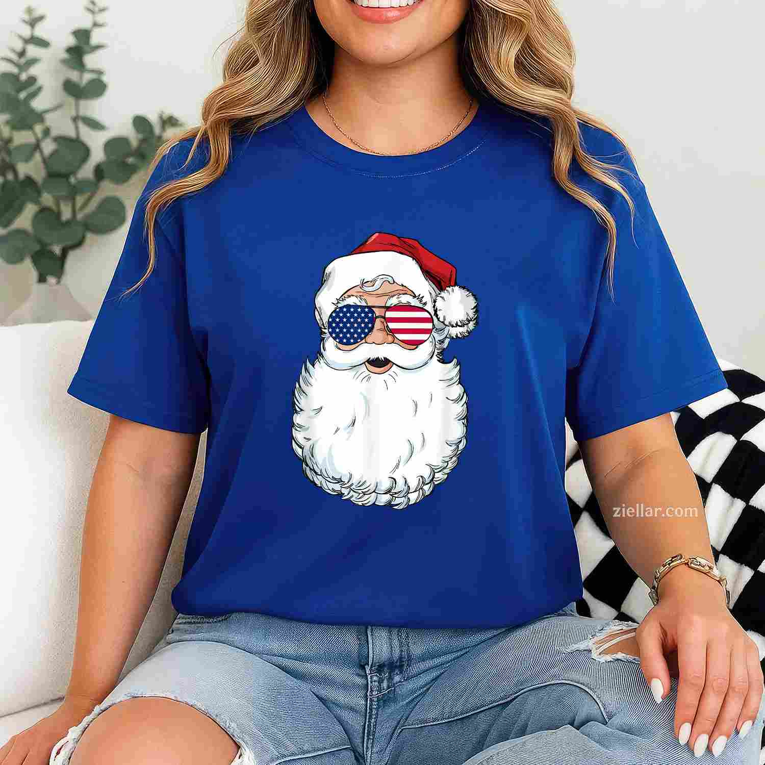 Santa Claus Patriotic Usa Sunglasses Christmas In July Santa T-Shirt, A Patriotic American Xmas In July Tee