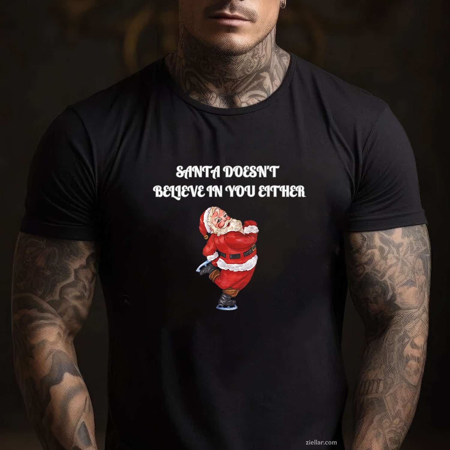 Santa Doesn'T Believe In You Either - Funny Santa Christmas T-Shirt, A Santa Xmas Humor Tee For Men And Women