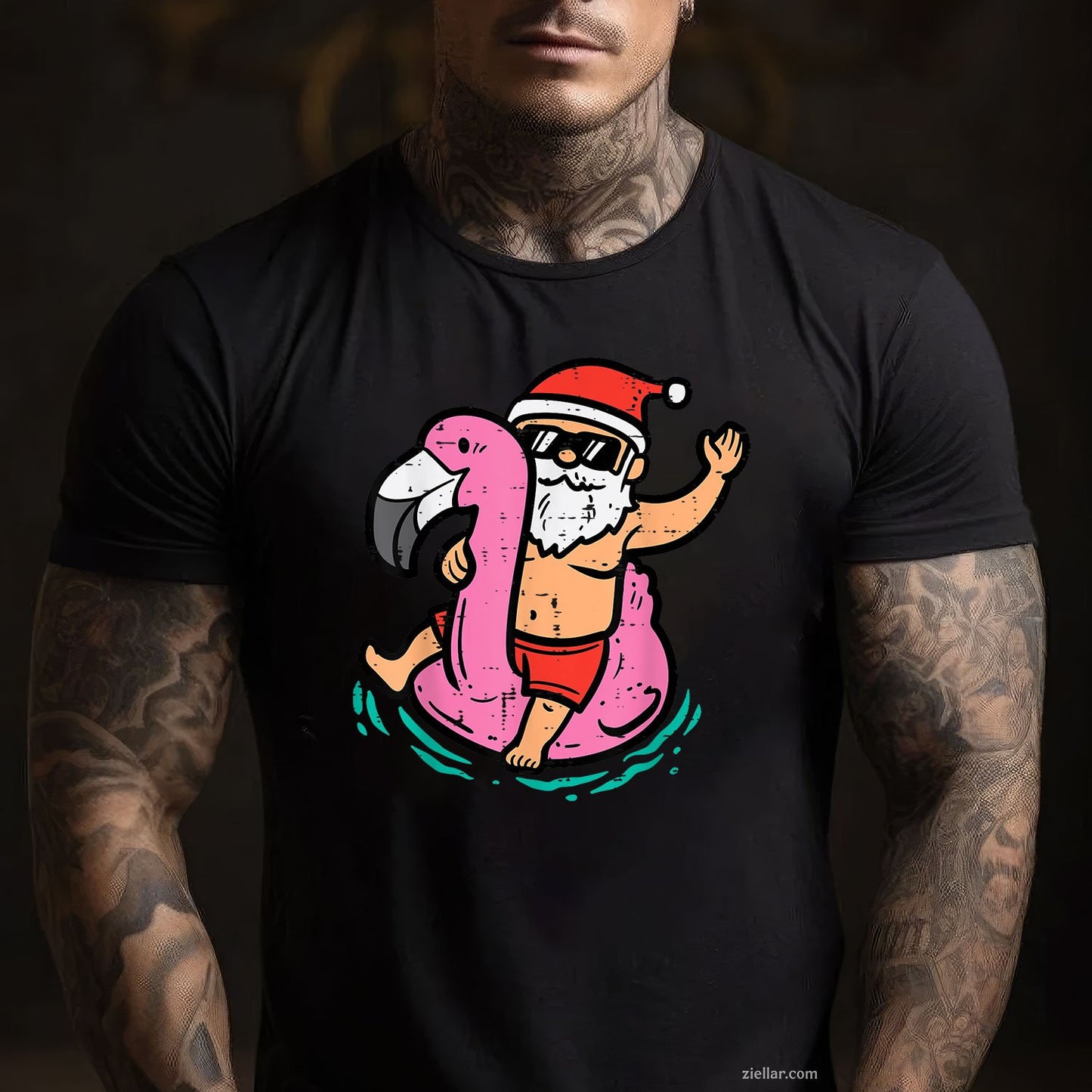 Santa Flamingo Floatie Funny Christmas In July Summer Xmas TShirt