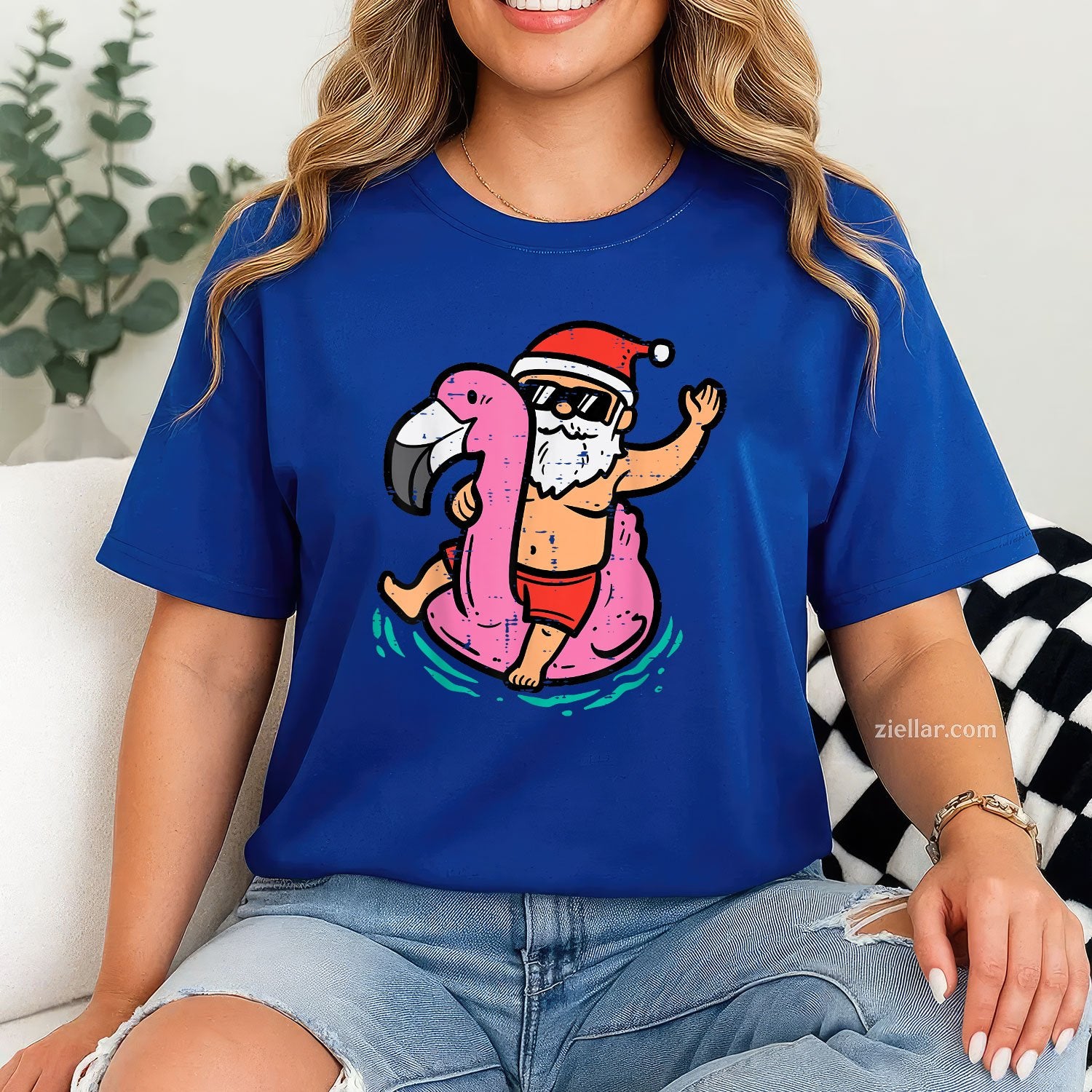 Santa Flamingo Floatie Funny Christmas In July Summer Xmas TShirt