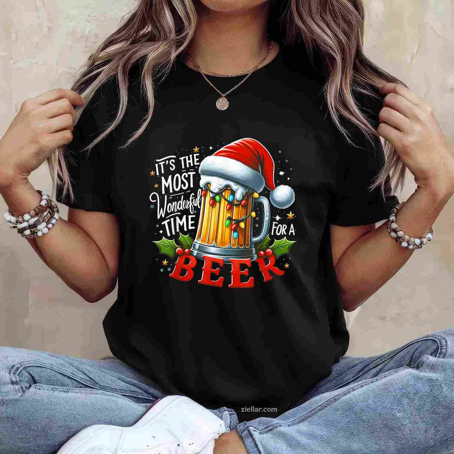 Santa It'S The Most Wonderful Time For A Beer Christmas T-Shirt, A Funny Christmas Beer Lover Holiday Tee