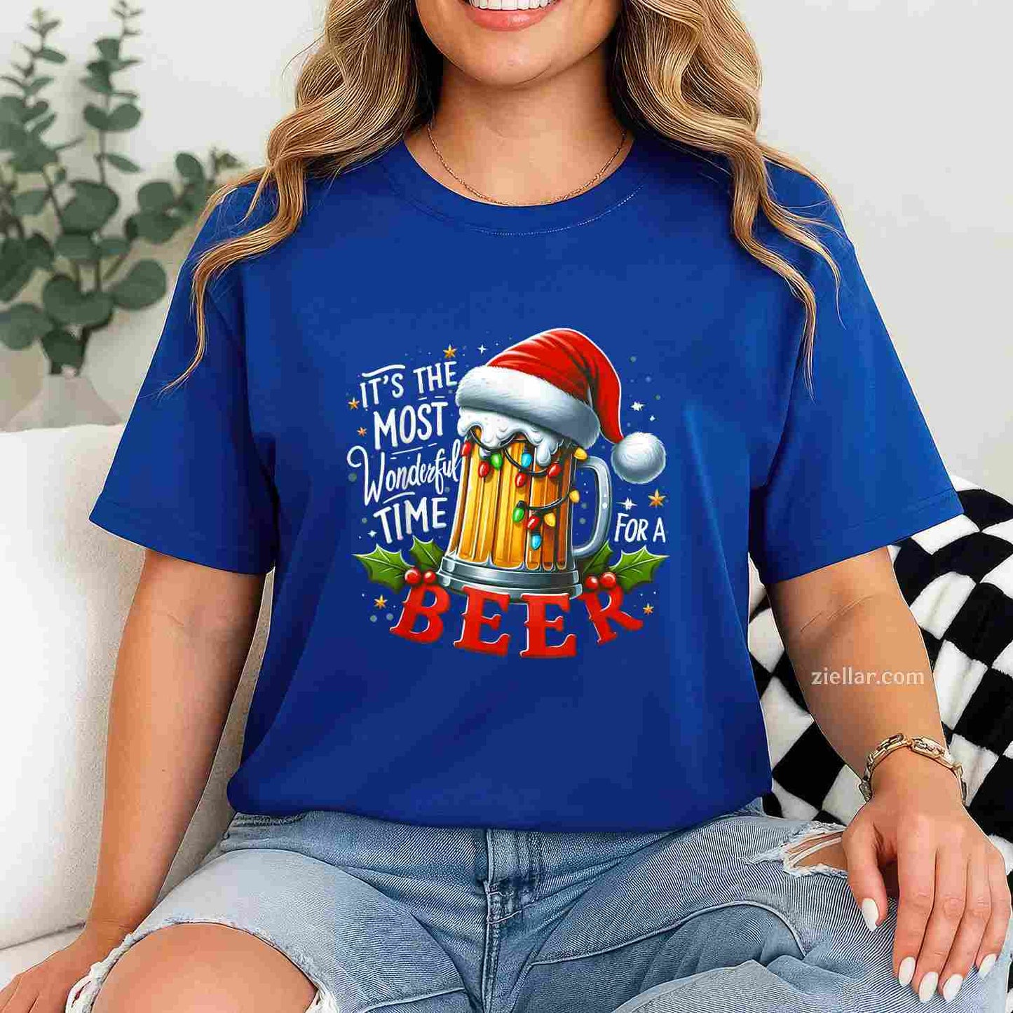 Santa It'S The Most Wonderful Time For A Beer Christmas T-Shirt, A Funny Christmas Beer Lover Holiday Tee