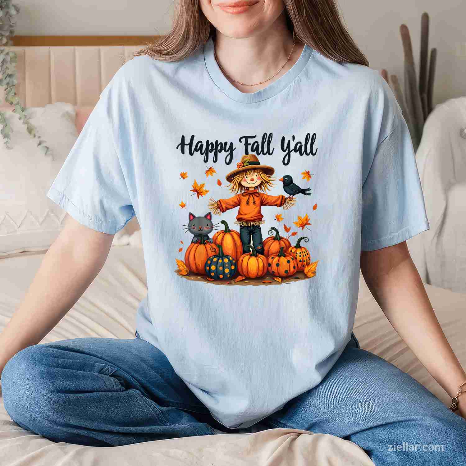 Scarecrow Happy Fall Y'all Thanksgiving Halloween Women Men T-Shirt and Tee for Adults Men Women Unisex
