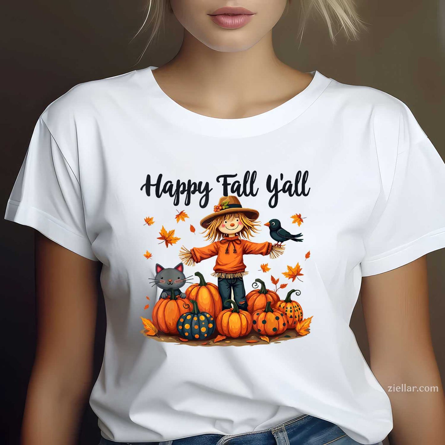 Scarecrow Happy Fall Y'all Thanksgiving Halloween Women Men T-Shirt and Tee for Adults Men Women Unisex