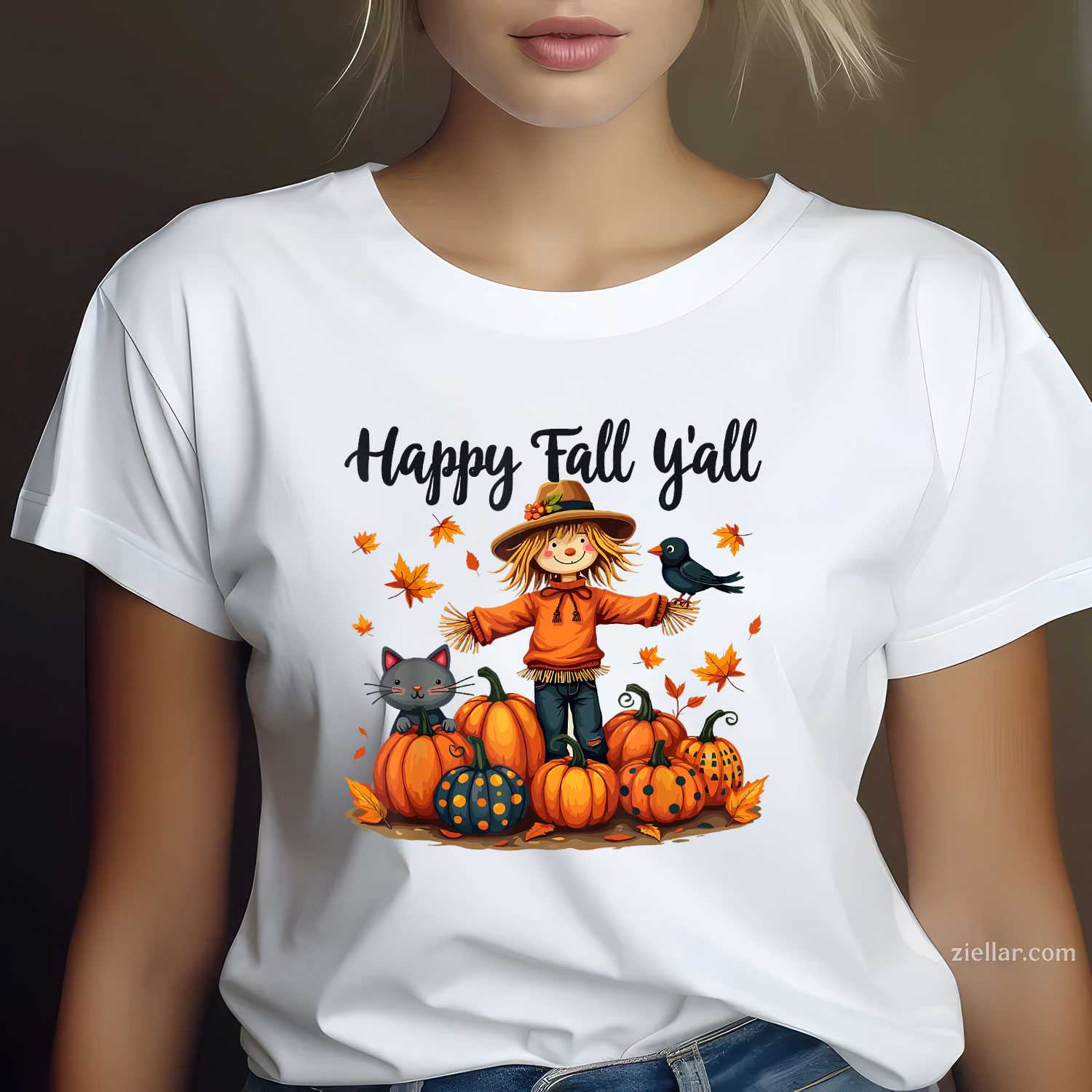 Scarecrow Happy Fall Y'all Thanksgiving Halloween Women Men T-Shirt and Tee for Adults Men Women Unisex