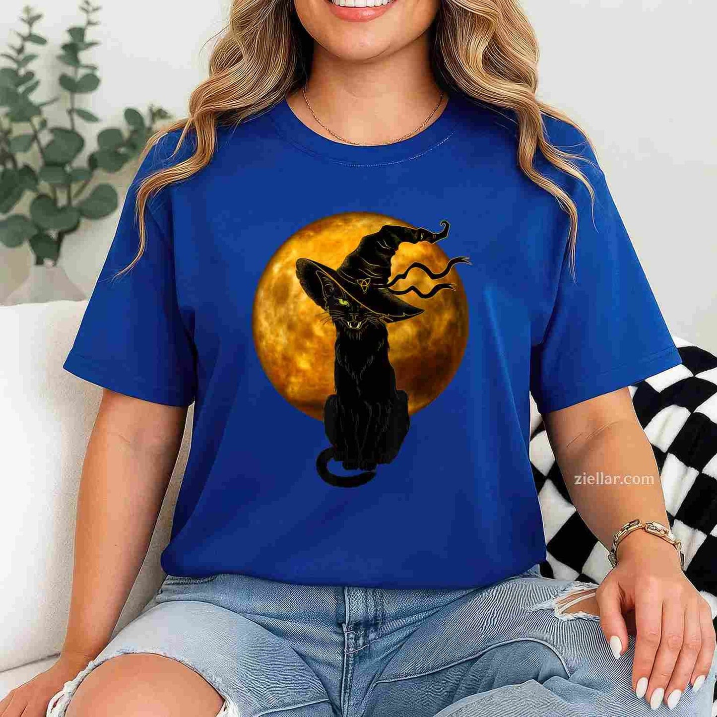 Scary Vintage Black Cat with Witch Hat Full Moon - Halloween Tee, Halloween T-Shirt for Men Women Adults Unisex, Bold Statement Graphic, Party Outfit Favorite