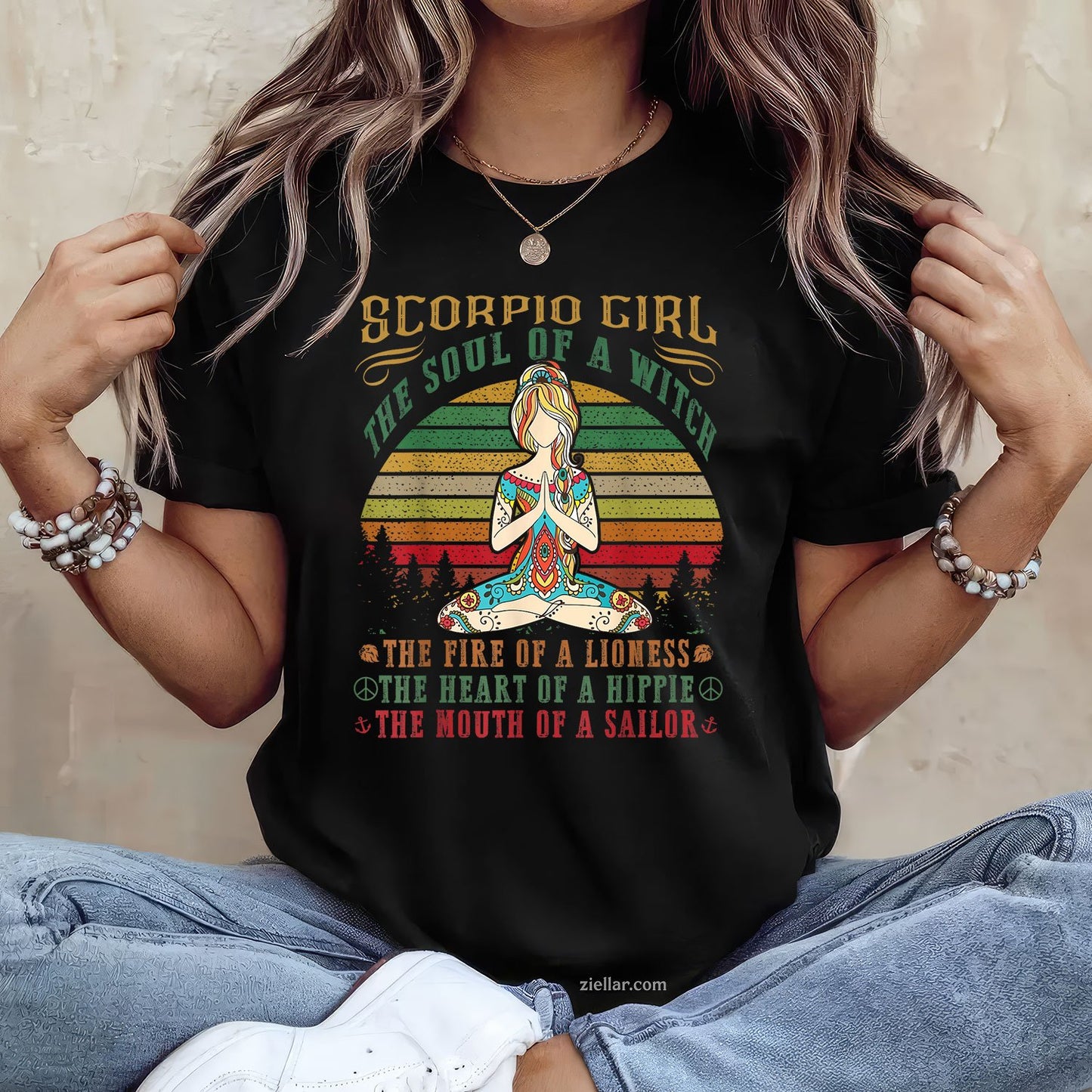 Scorpio Girl Yoga Tee and T-Shirt, Black Women Birthday Zodiac T-Shirt Gift for Adults
