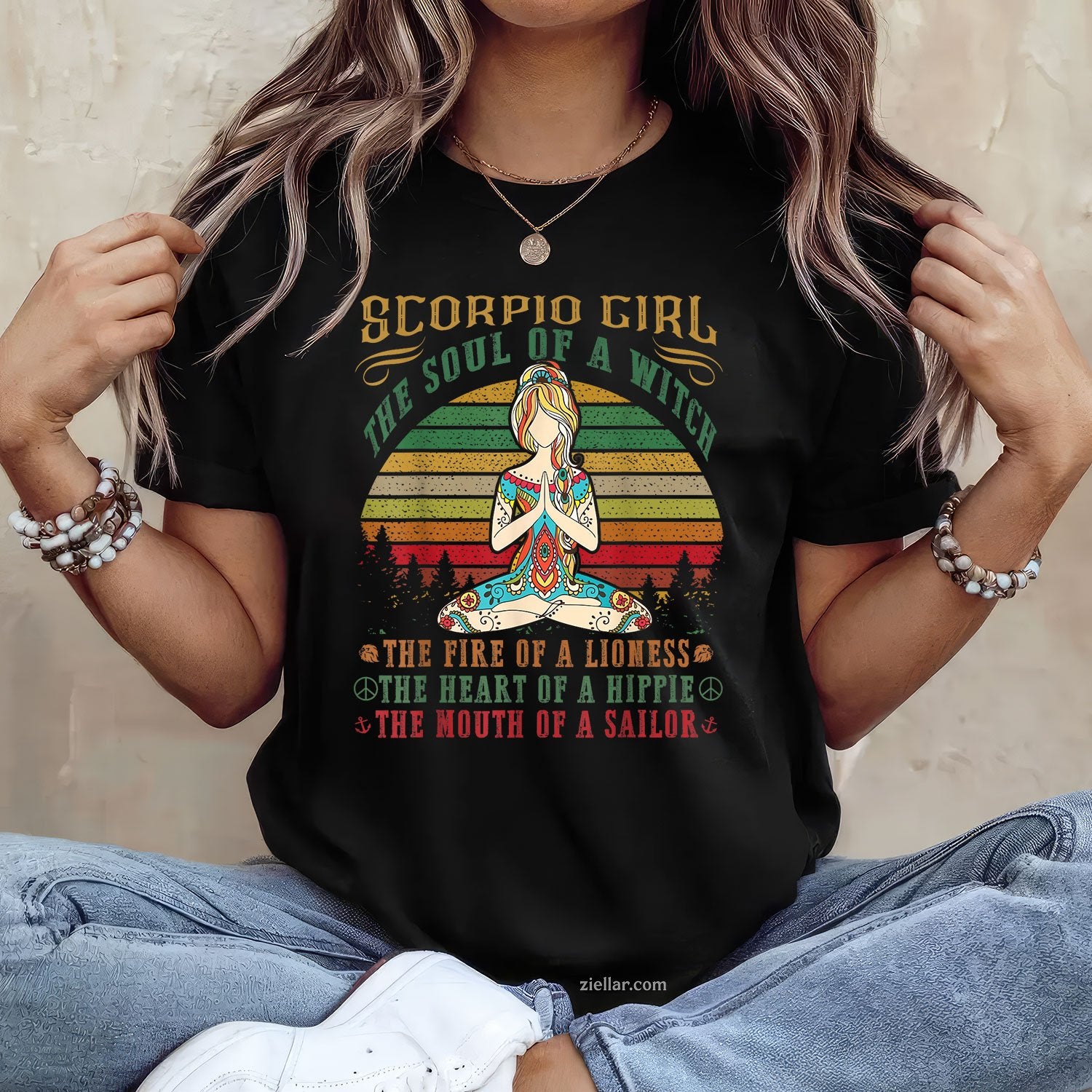 Scorpio Girl Yoga Tee and T-Shirt, Black Women Birthday Zodiac T-Shirt Gift for Adults