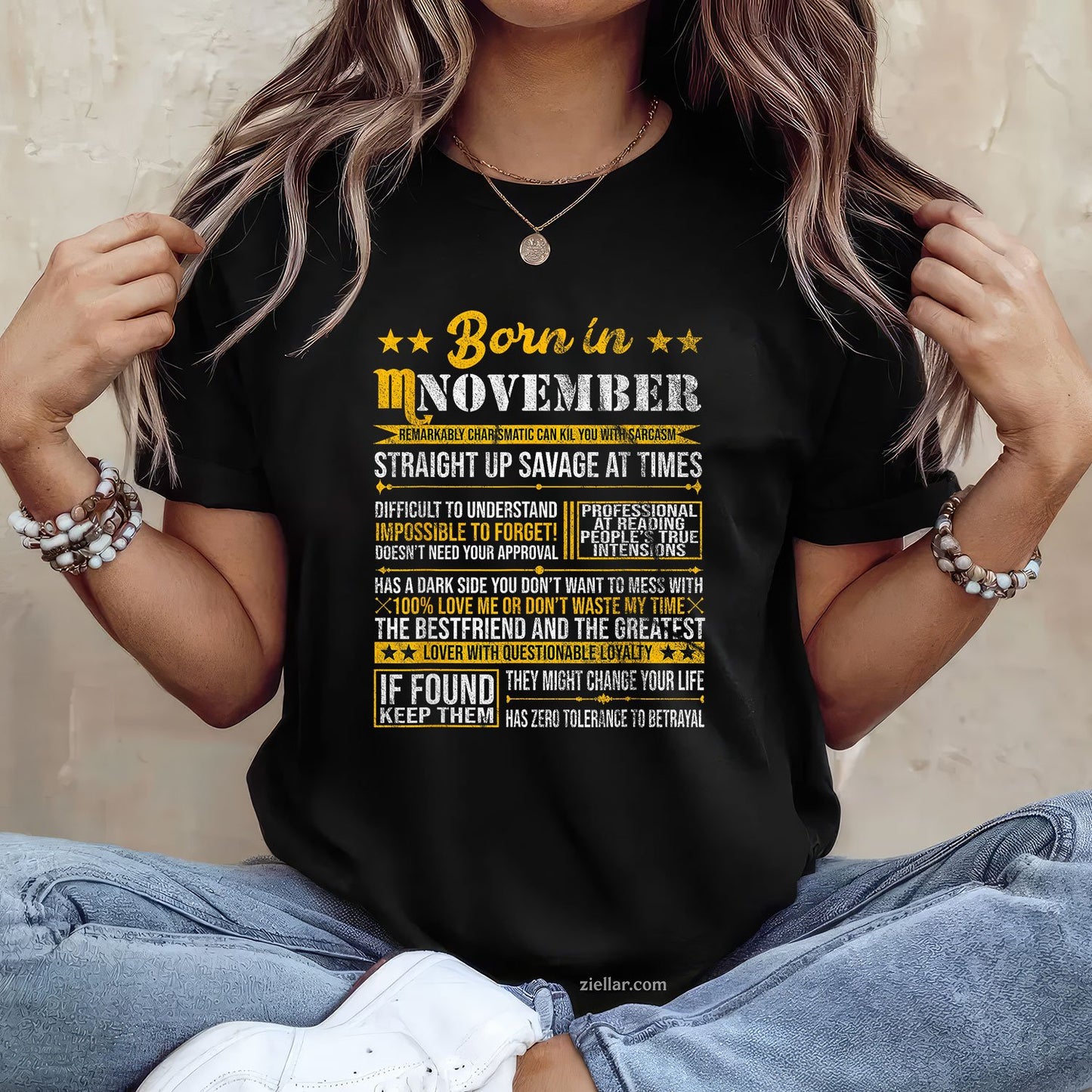 Scorpio Horoscope Tee and T-Shirt, Born in November Zodiac Birthday T-Shirt for Adults