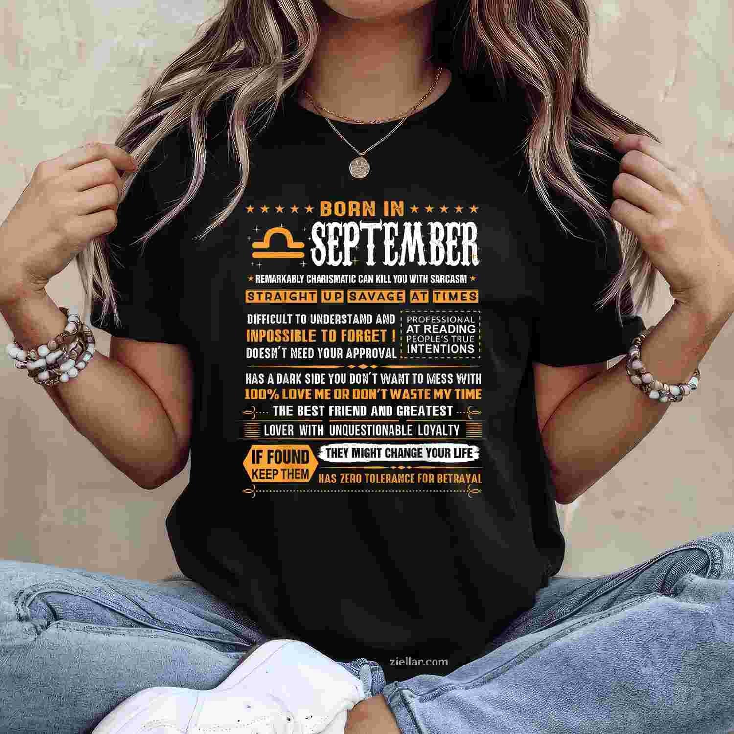 September Birthday Gifts - Born In September Libra T-Shirt Tee for Men Women Adults Unisex