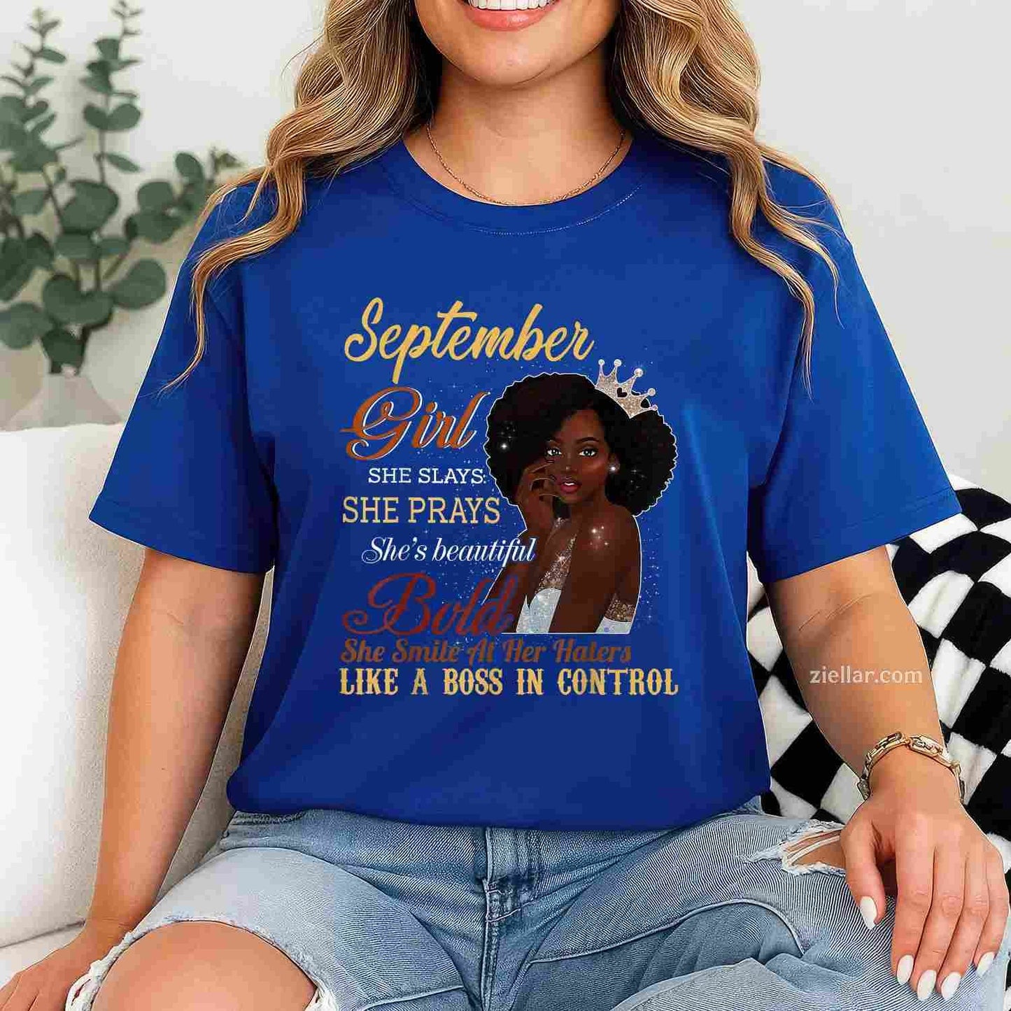 September Girl She Slays She Prays Beautiful Birthday Shirt T-Shirt Tee for Men Women Adults Unisex
