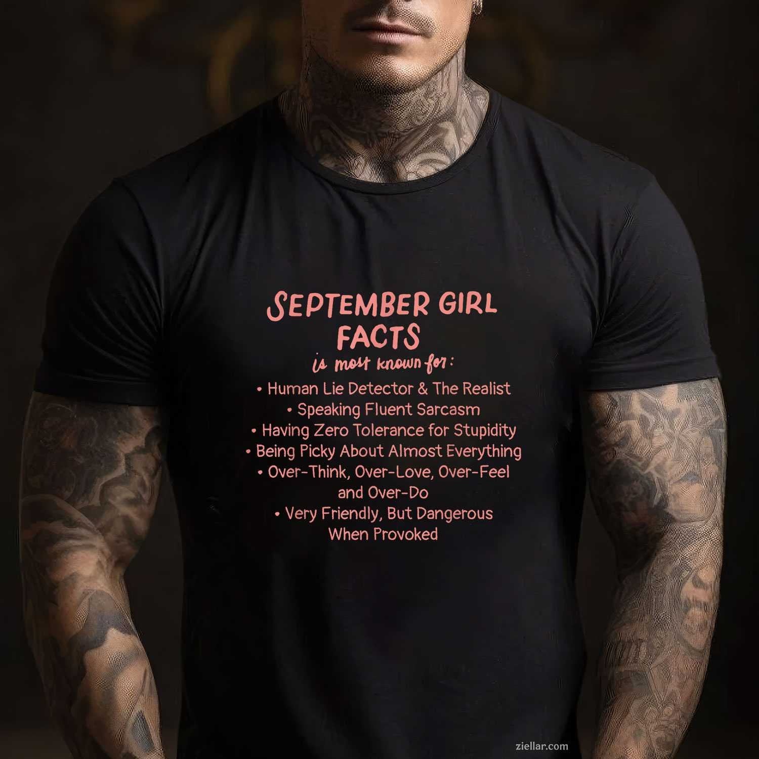 September Girl Facts Birthday Gifts Born In September Virgo T-Shirt Tee for Men Women Adults Unisex