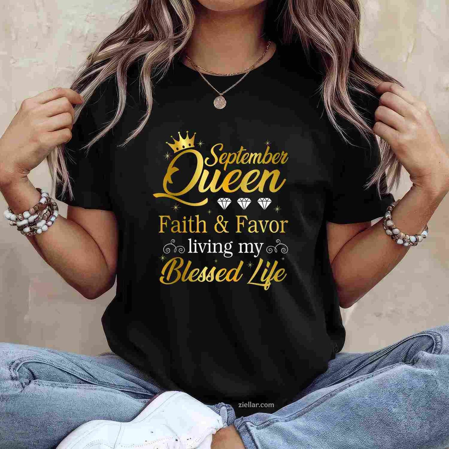 September Queen Living My Best Life Virgo Libra Black Queen T-Shirt Tee for Men Women Adults Unisex Perfect Gift