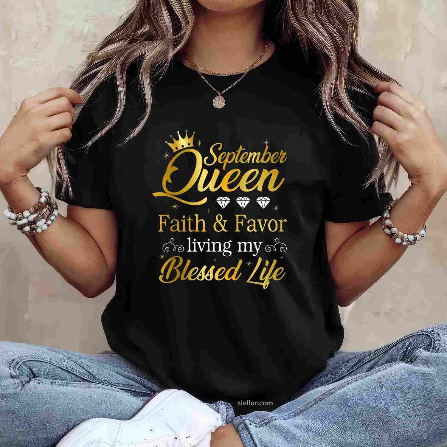 September Queen Living My Best Life Virgo Libra Black Queen T-Shirt Tee for Men Women Adults Unisex Perfect Gift