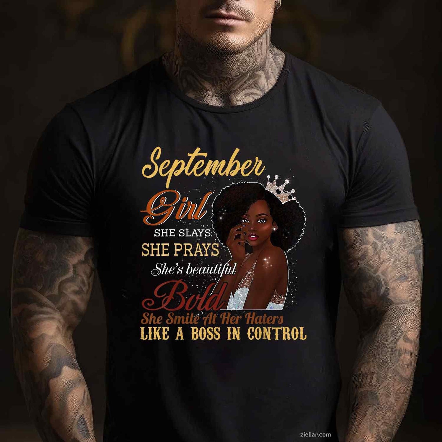 September Girl She Slays She Prays Beautiful Birthday Shirt T-Shirt Tee for Men Women Adults Unisex