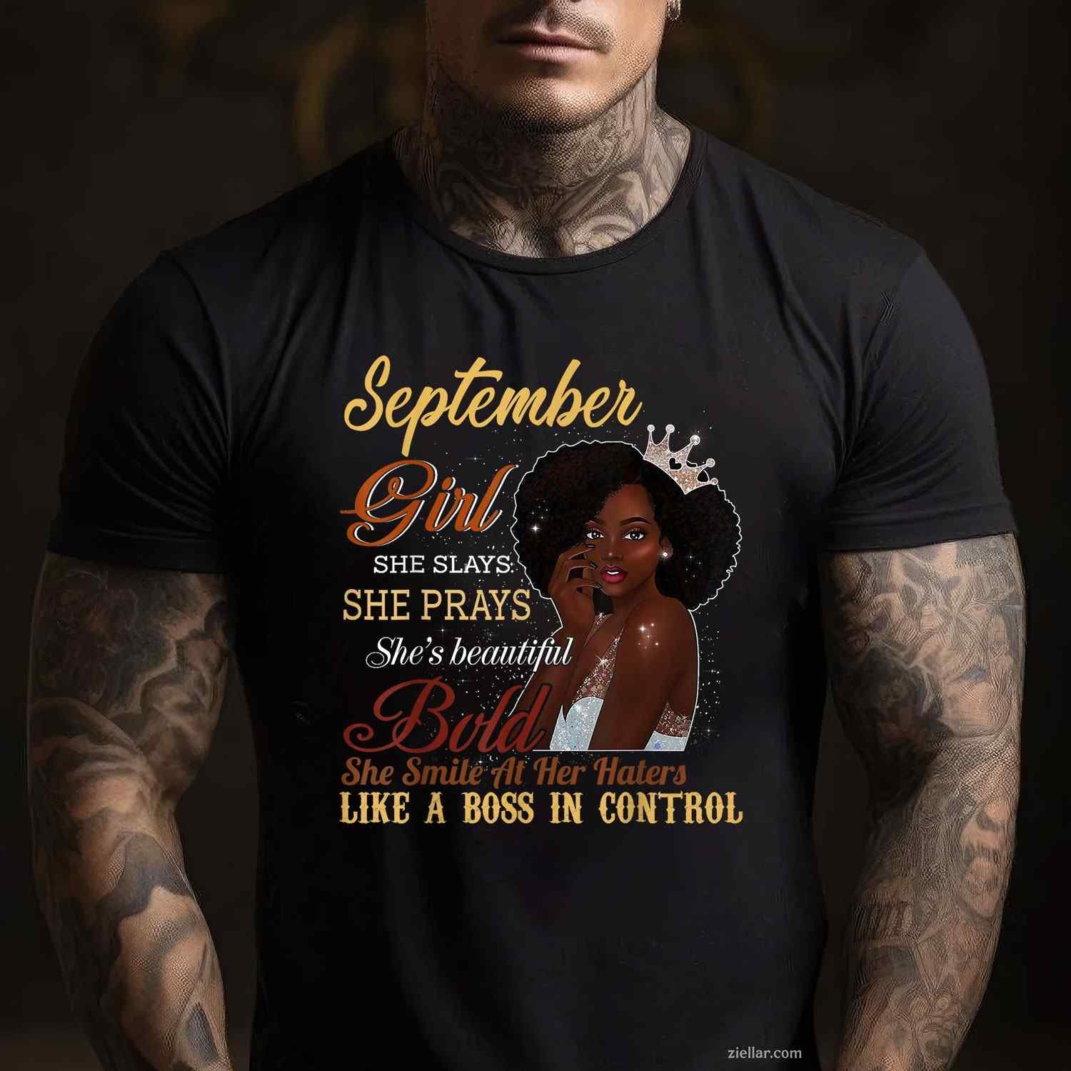 September Girl She Slays She Prays Beautiful Birthday Shirt T-Shirt Tee for Men Women Adults Unisex