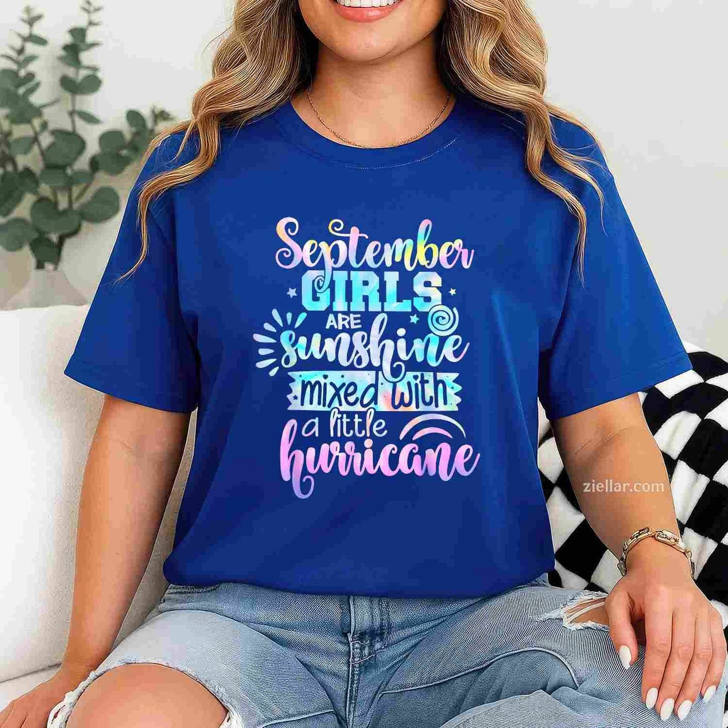 September Are Sunshine Mixed With A Little Hurricane T-Shirt Tee for Men Women Adults Unisex