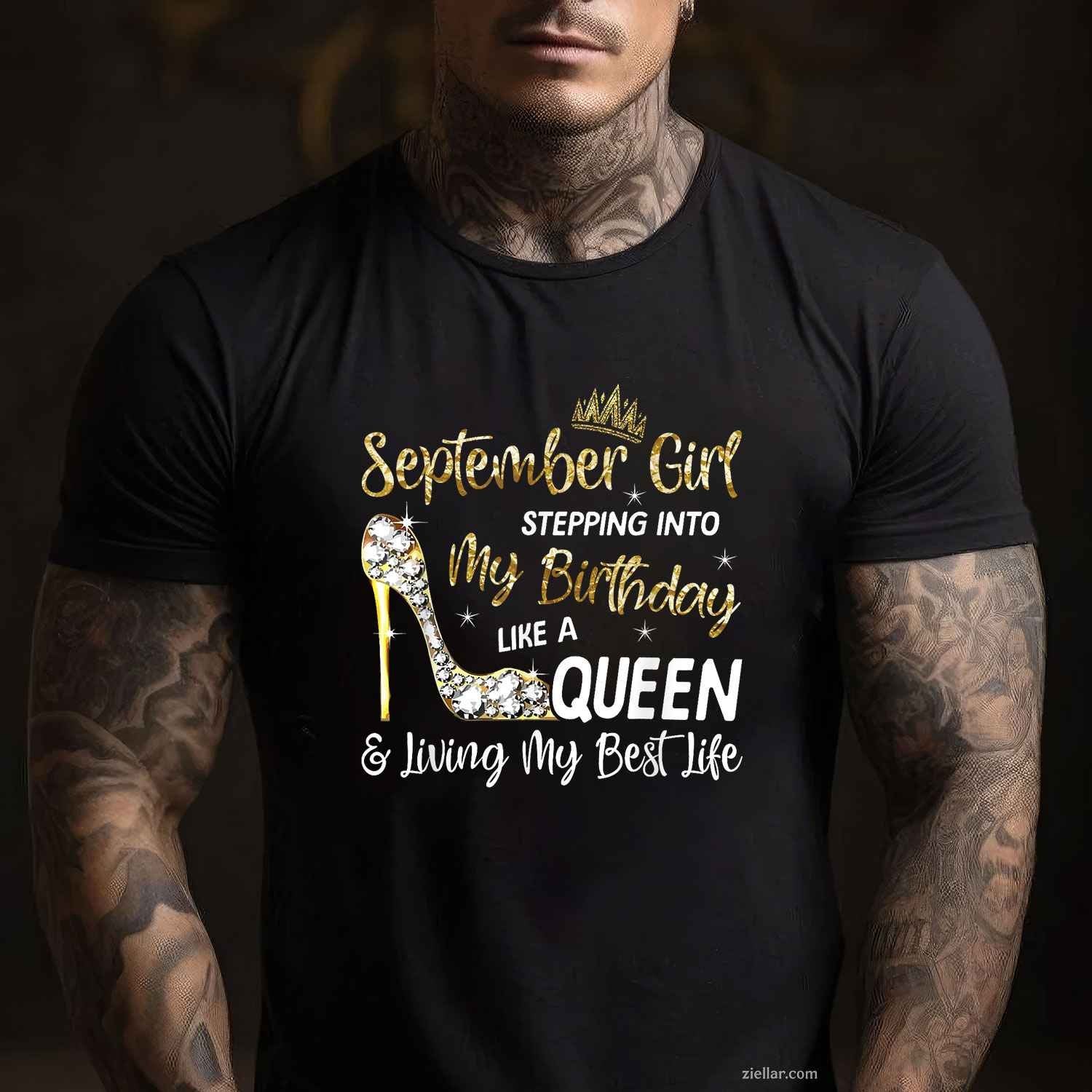 September Girl - Stepping Into My Birthday Like a Queen Bday T-Shirt Tee for Men Women Adults Unisex