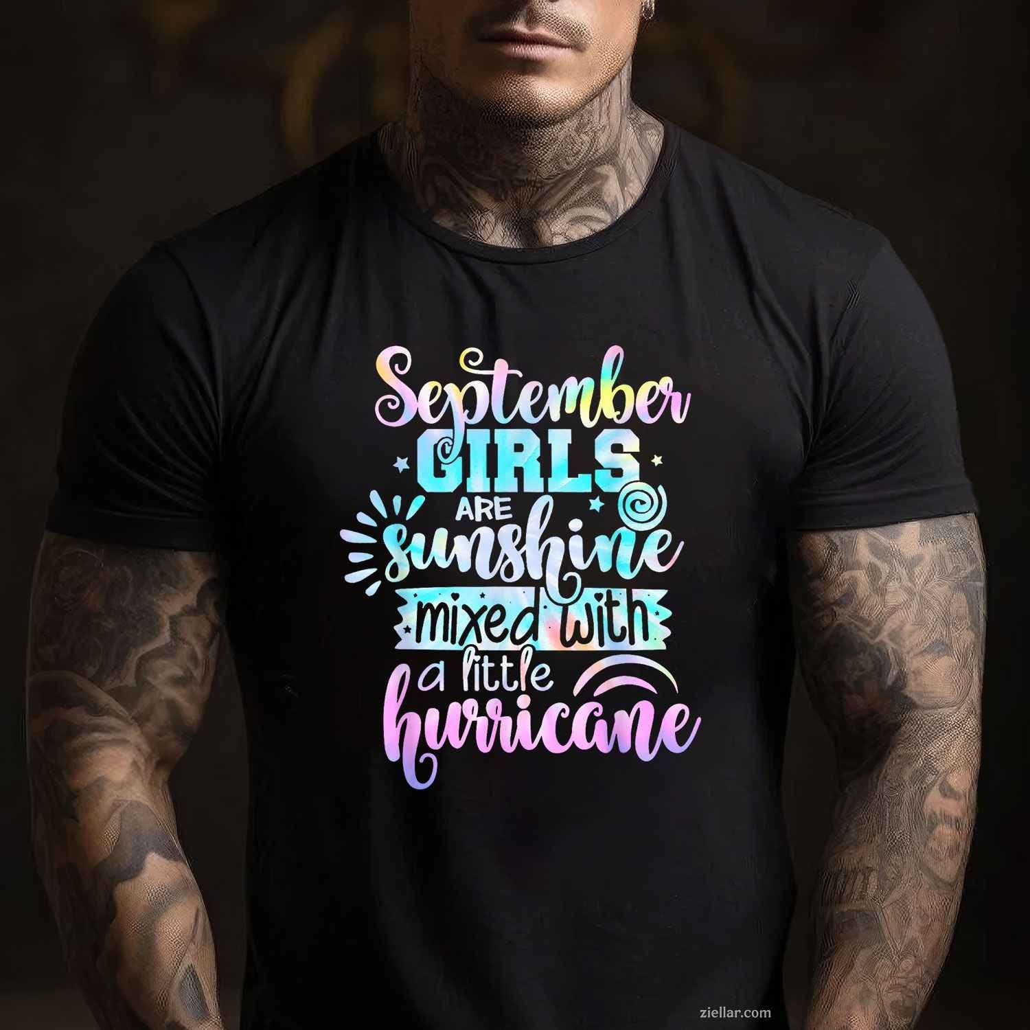 September Are Sunshine Mixed With A Little Hurricane T-Shirt Tee for Men Women Adults Unisex