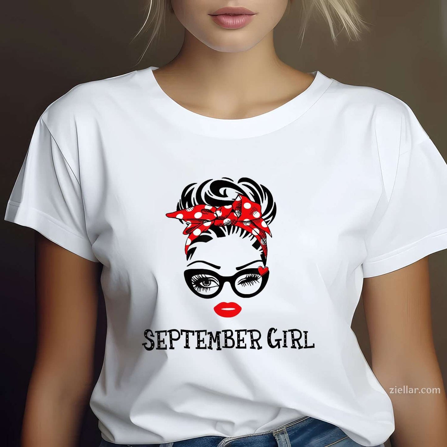 September Girl Women Face Wink Eye Plaid Bandana Birthday T-Shirt Tee