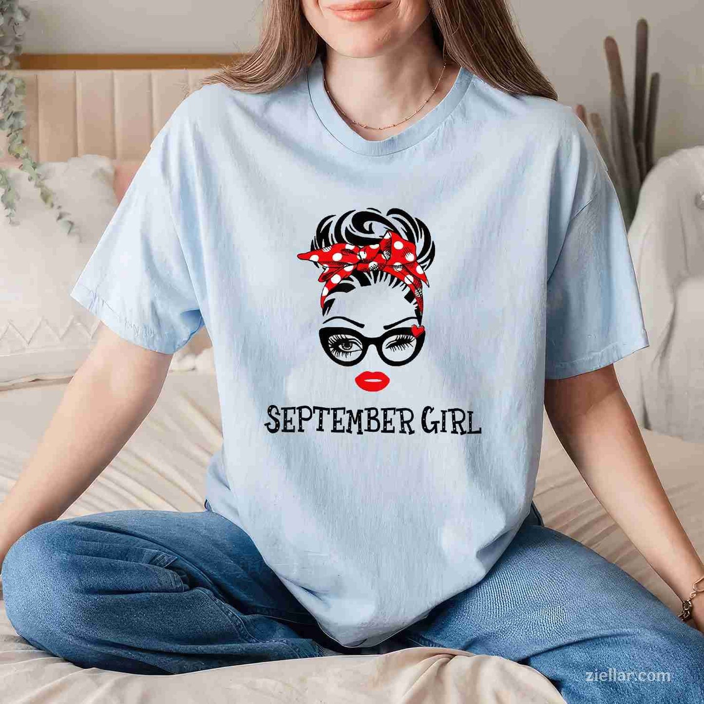September Girl Women Face Wink Eye Plaid Bandana Birthday T-Shirt Tee