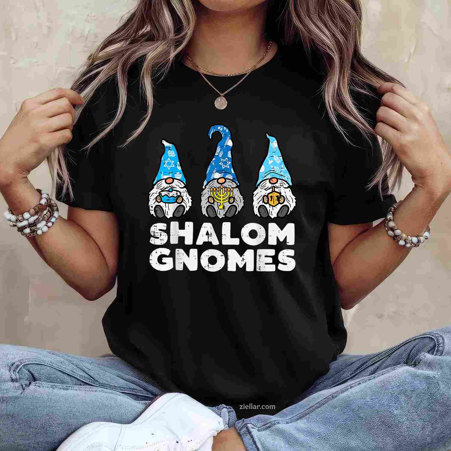 Shalom Gnomes Funny Jew Hanukkah Pajamas Chanukah Pjs Women T-Shirt_ Cute Holiday Pj Tee For Adults