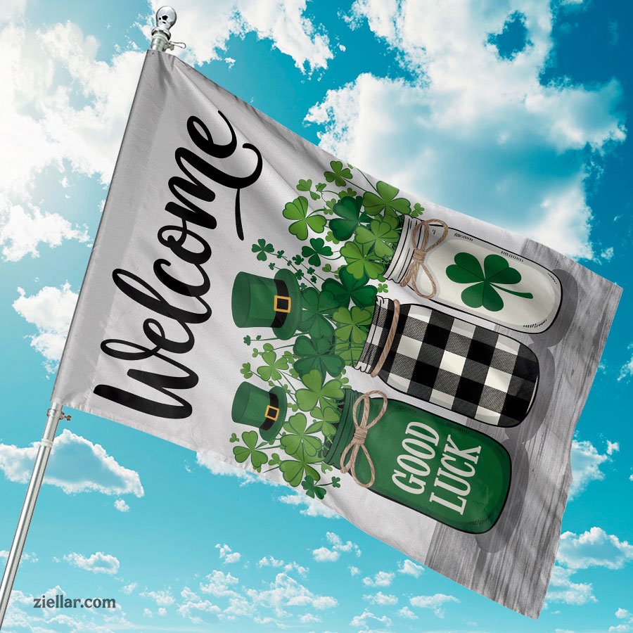 Shamrocks Mason Jar Garden Flag 12x18 Inch, St Patricks Day Outdoor Decor