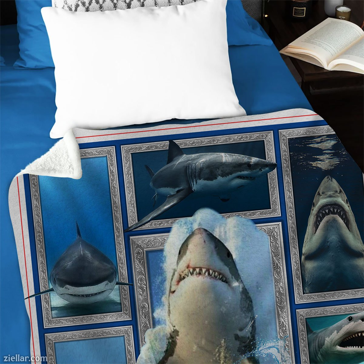 Shark Ocean Quilt Blanket, Fleece Blanket Gift for Marine Life Lover and Shark Enthusiast